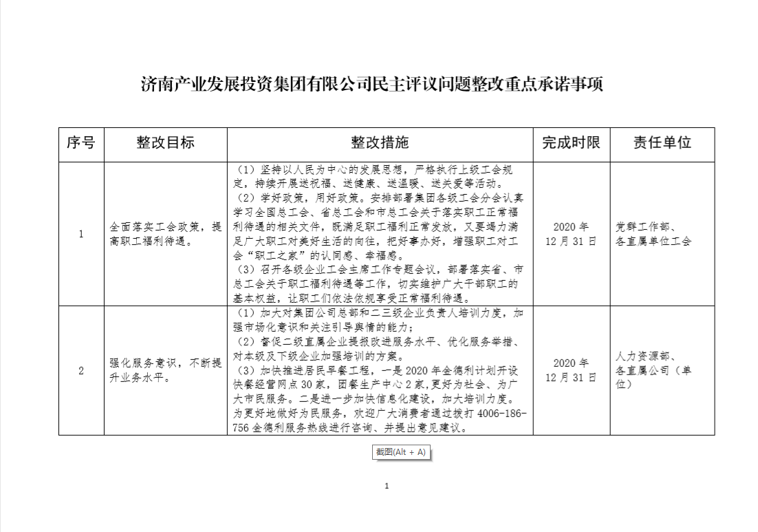 开云登录口网页版集团民主评议问题整改重点承诺事项